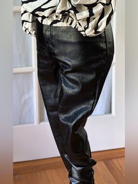 We The Free Faux Leather Straight Leg Pants Black High Rise Size 27 Edgy Chic